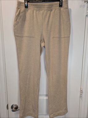 Rae Dunn Women's Soft Fleece Lined Lounge Pants Large Beige Pull On Cozy Wide Le